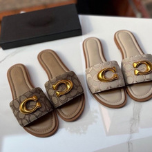 2025夏季新款外贸帆布女鞋平底一字拖鞋休闲百搭时尚潮流软皮凉拖