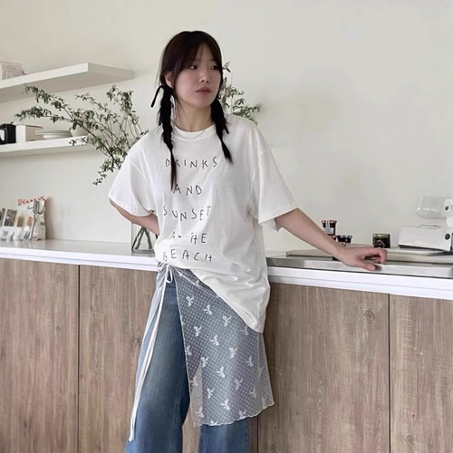 Ready-to-wear Korean Dongdaemun vintage-style fashionable sweet outerwear lace transparent mesh mid-length skirt