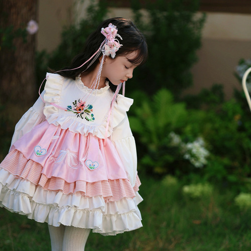 Branch Bud Children's Clothing 2024 Spring New Girls' Clothing Children Lolita Lolita Princess Dress Embroidered Puff Dress
