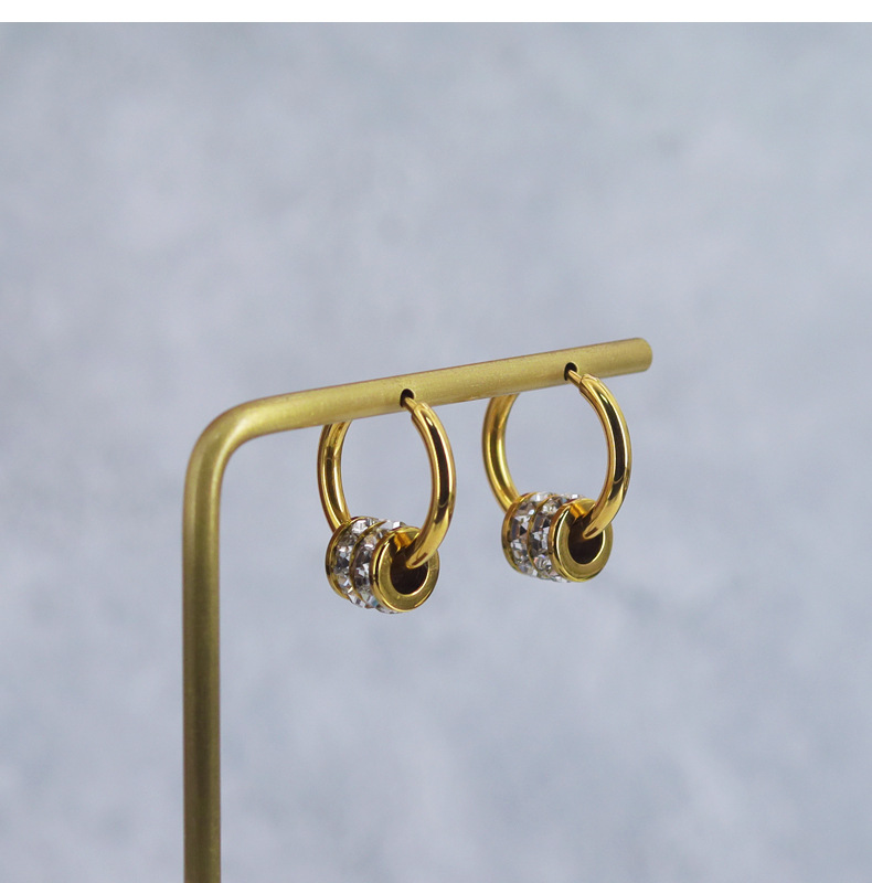 Fashion Round Titanium Steel Inlay Zircon Hoop Earrings 1 Pair