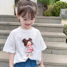 女童夏季纯棉短袖T恤韩版儿童卡通小女孩白色上衣中大童打底衫潮