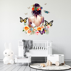 New Butterfly Flower Backdrop Girl Self-Adhesive Wall Sticker for Living Room Bedroom Children's Room Decor Wall Sticker KSA-32