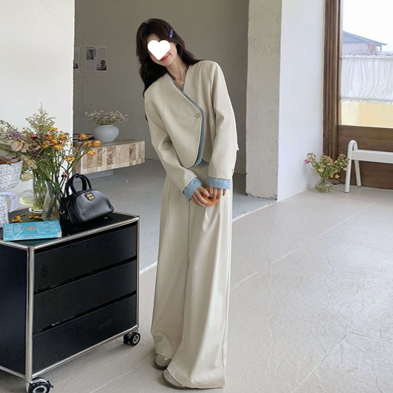 假两件西装阔腿裤套装女2025年新款两件套韩系休闲百搭ootd穿搭|undefined