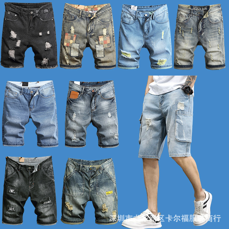 Foreign trade supply denim shorts men's...