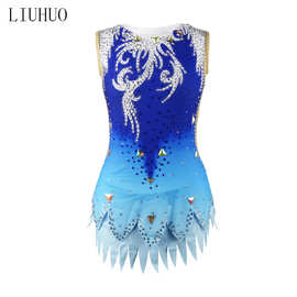 LIUHUO艺术体操服儿童健美比赛服女表演艺考技巧服蓝色