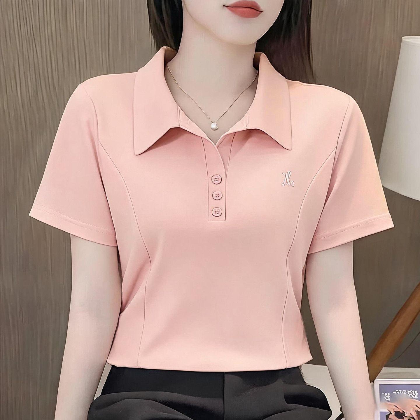 Summer pure cotton collared youthful T-shirt, versatile and fashionable new polo shirt, slimming embroidered short sleeve top