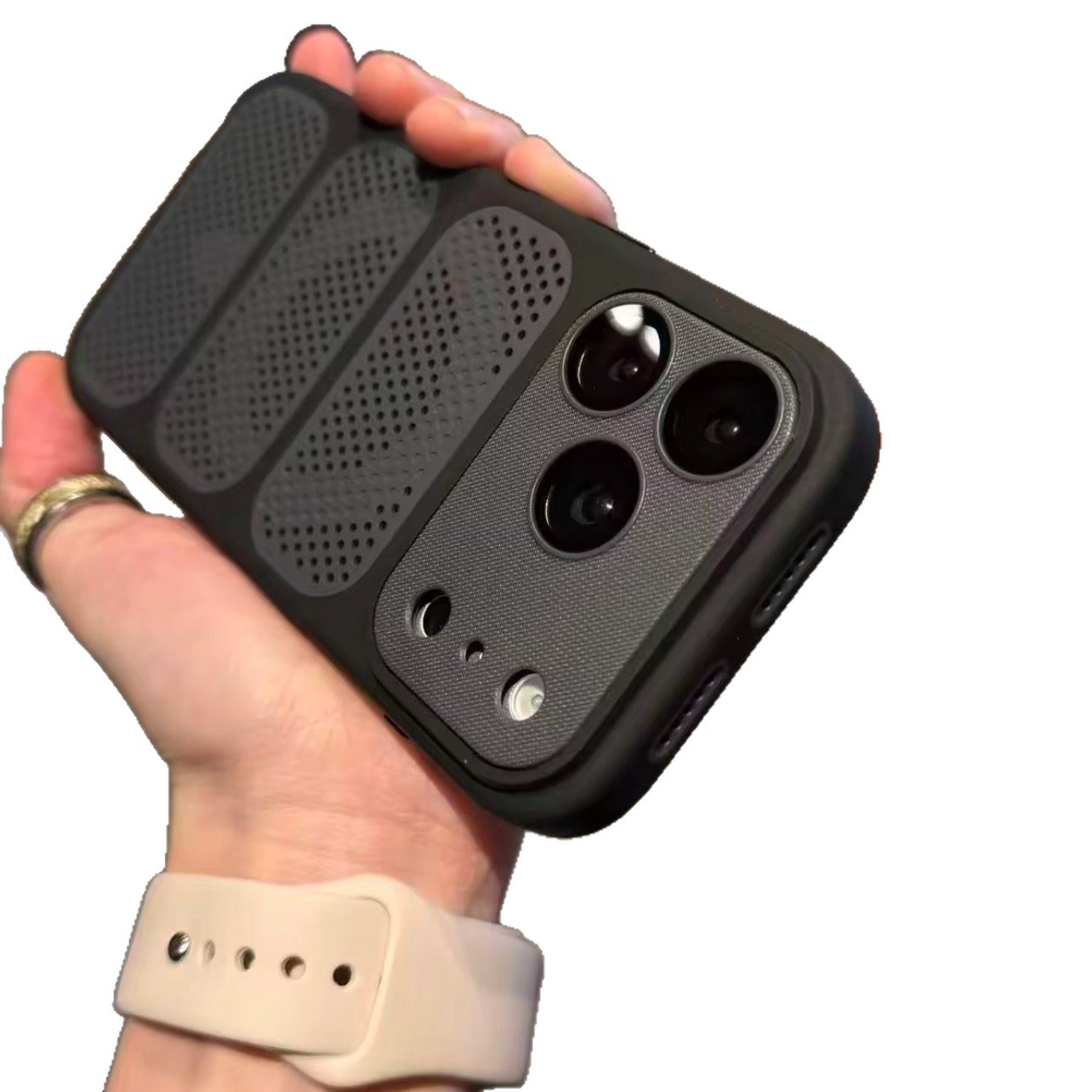 Nueva escalera de absorción de calor de dos colores para iPhone17 película de lente para teléfonos móviles Apple 15 cubierta protectora a prueba de caídas