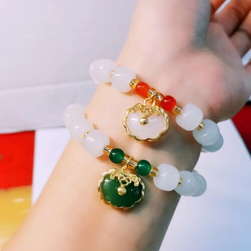 Live stream best-selling imitated Hetian white jade bead bracelet, white jade bracelet for men and women, longevity lock bracelet, gift recommendation