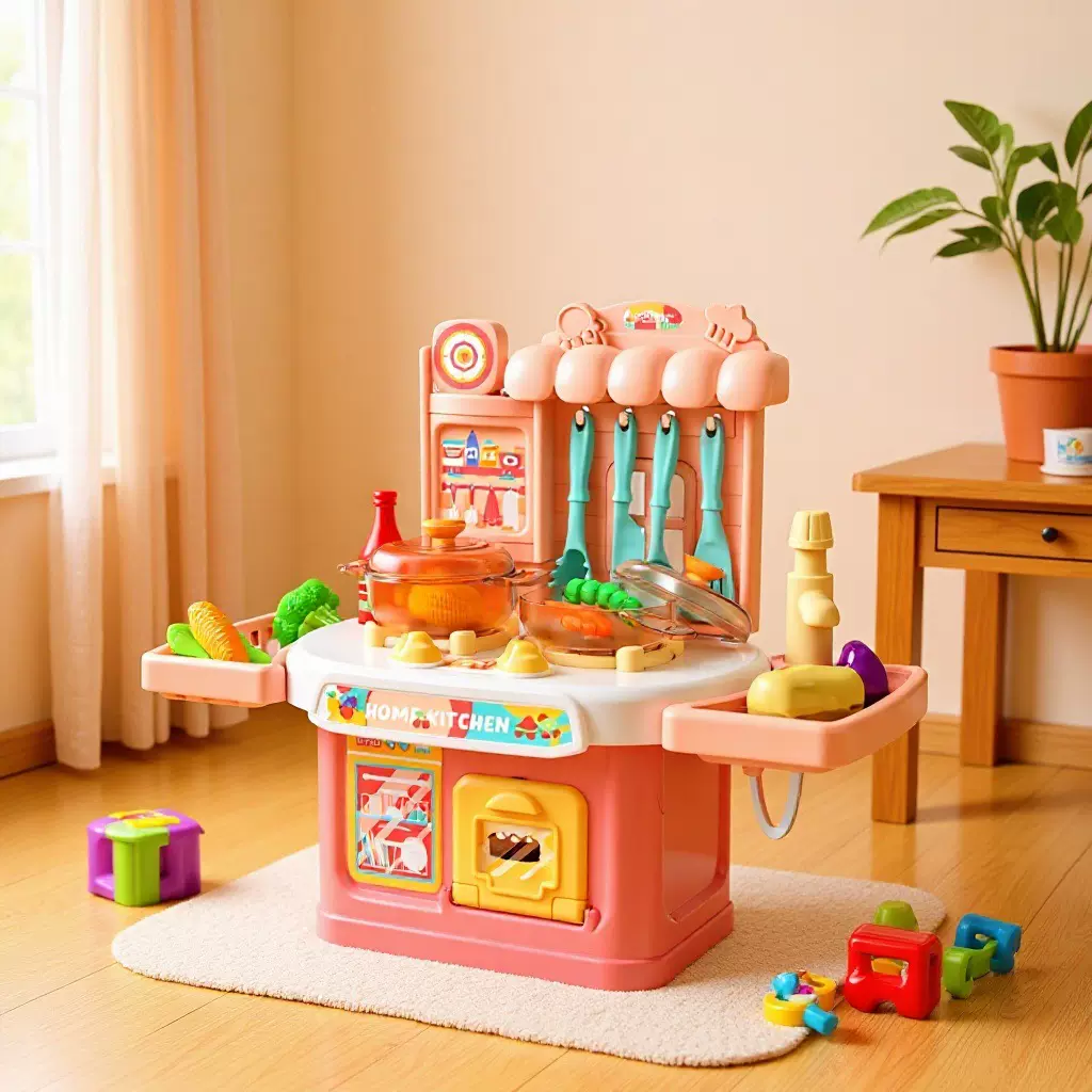 儿童过家家声光可出水小餐台烤炉厨房玩具男女孩餐具厨具跨境玩具