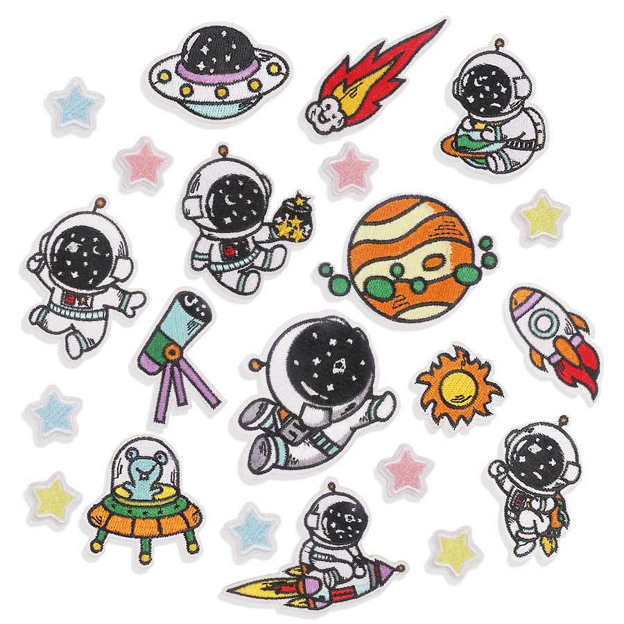 跨境热销卡通宇航员星星刺绣布贴儿童服装熨烫贴电脑绣花章补丁贴