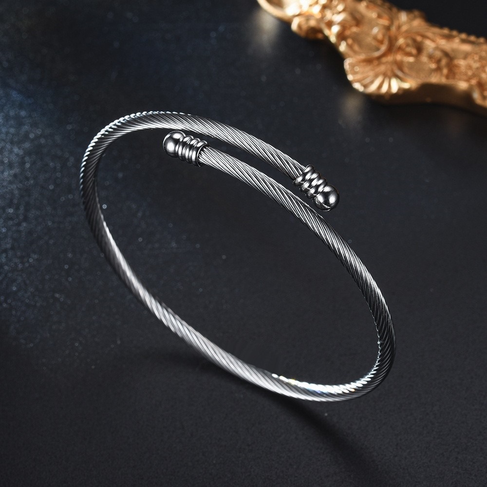 New Round Head Arc Stainless Steel Open Bracelet display picture 1