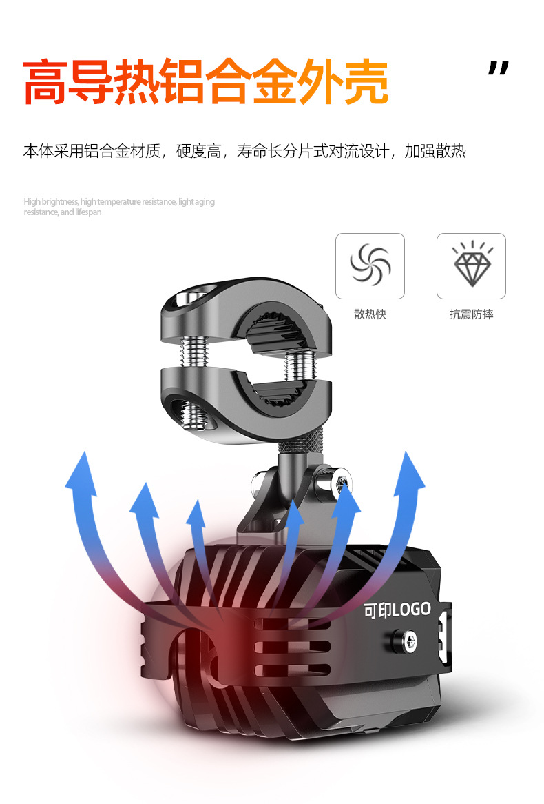 Motorcycle electric vehicle spotlight, strong light for road illumination, integrated far and near light, external super-bright front headlight, off-road vehicle modification
