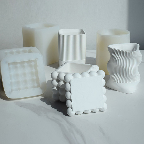 3D geometric striped pen holder plaster silicone mold magic ball storage box glue cement succulent resin flower pot mold