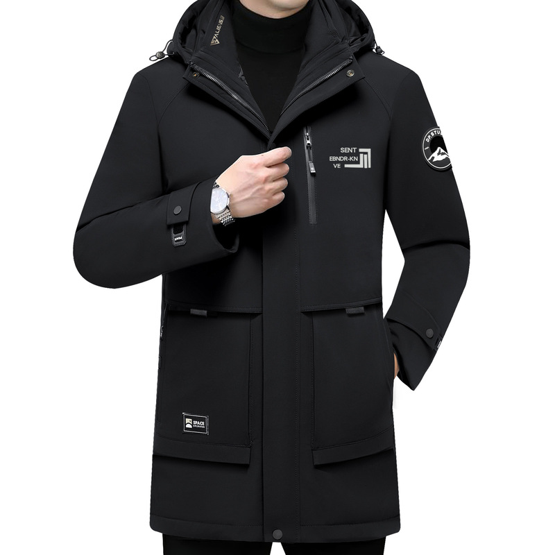 Pierre Cardin Goose Down Hooded Winter Youth Men's Mid-length Thickened Warm Men's Coat Top Goose Down Suit