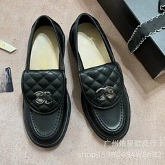 Xiaoxiangjia ダイヤモンドフラップスクールバッグバックルシングルシューズローファー本革 Xiaoxiangfeng 厚いヒールスリッポンレトロ小さな革靴