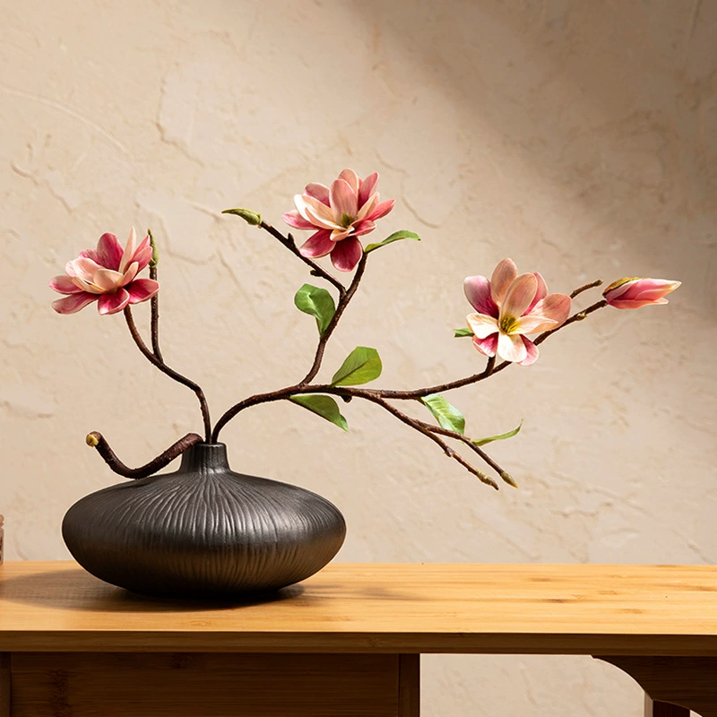 New Chinese -style Zen Ceramics Vase Simulation Green Plants Insert Labor Sample Soft Insty Soft Insty Settings Desktop Porch Tea Room Decoration