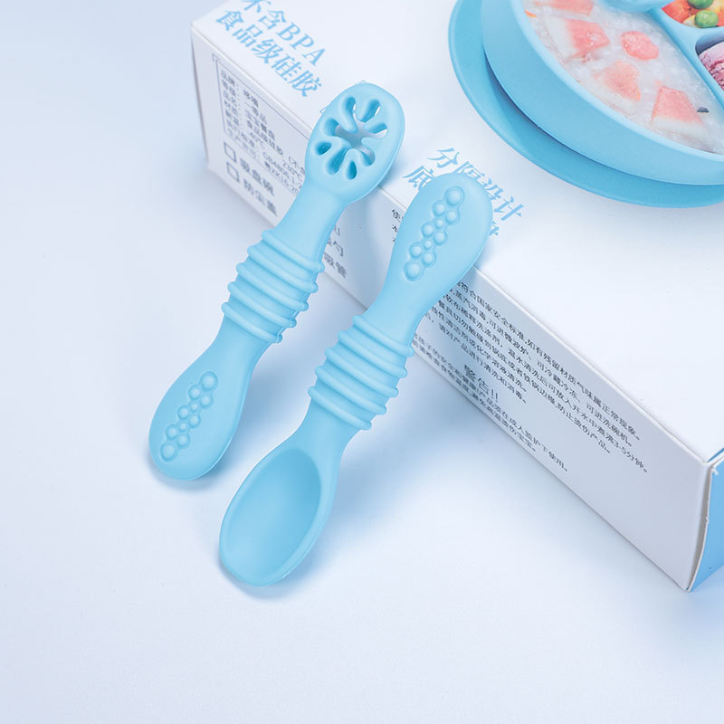 Carefully Selected Cross-Border Training Spoons, Silicone Food Supplement Spoons, Baby Learning to Eat, Children's Training Spoons, Food-Grade Silicone Spoons