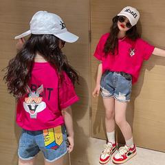 Children's 2023 New Short Sleeve T-shirt Summer Loose Stylish Big and Medium Children's Top Fashion Pure Cotton Half Sleeve T-shirt