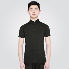 舞蹈服摩登舞插肩短袖黑色POLO衫立领国标舞练舞服练功服上衣男