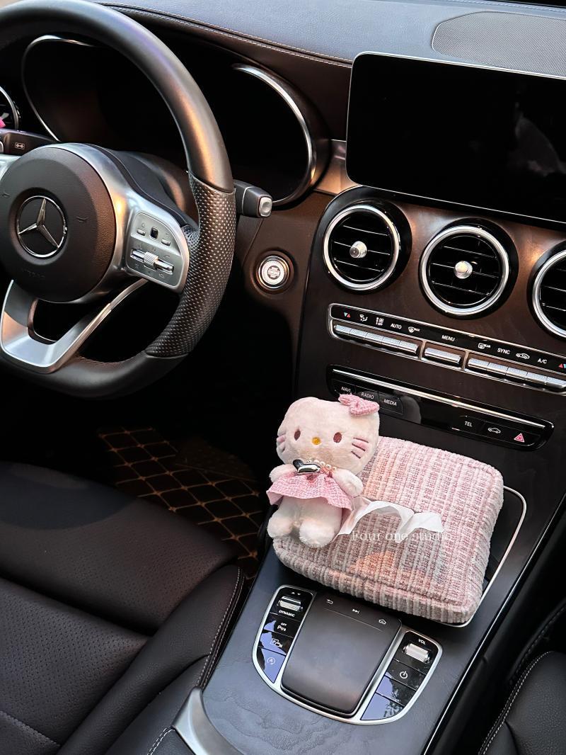 Car tissue box, cute kitty cat tissue bag, girly style, high aesthetic car tissue bag