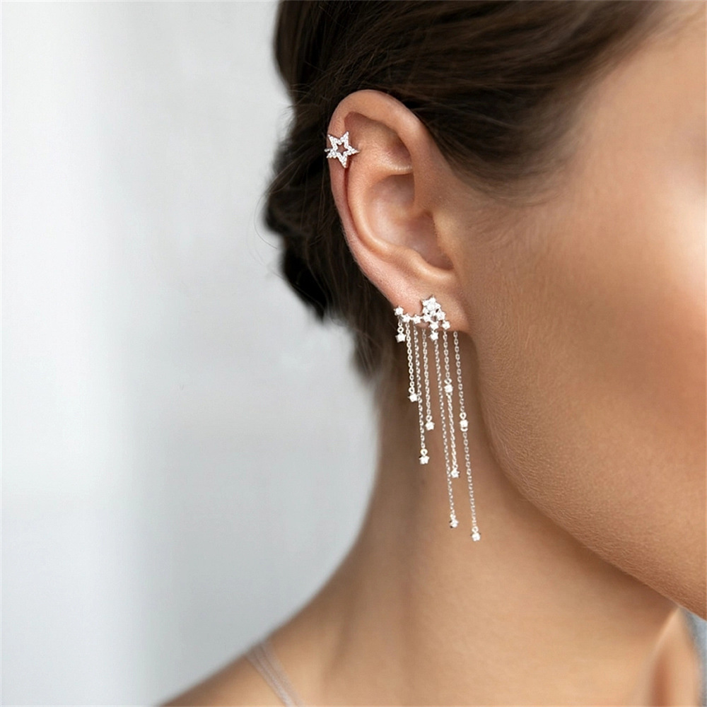 Women's Gender 1 Pair 925 Sterling Silver Star Tassel Drop Earrings