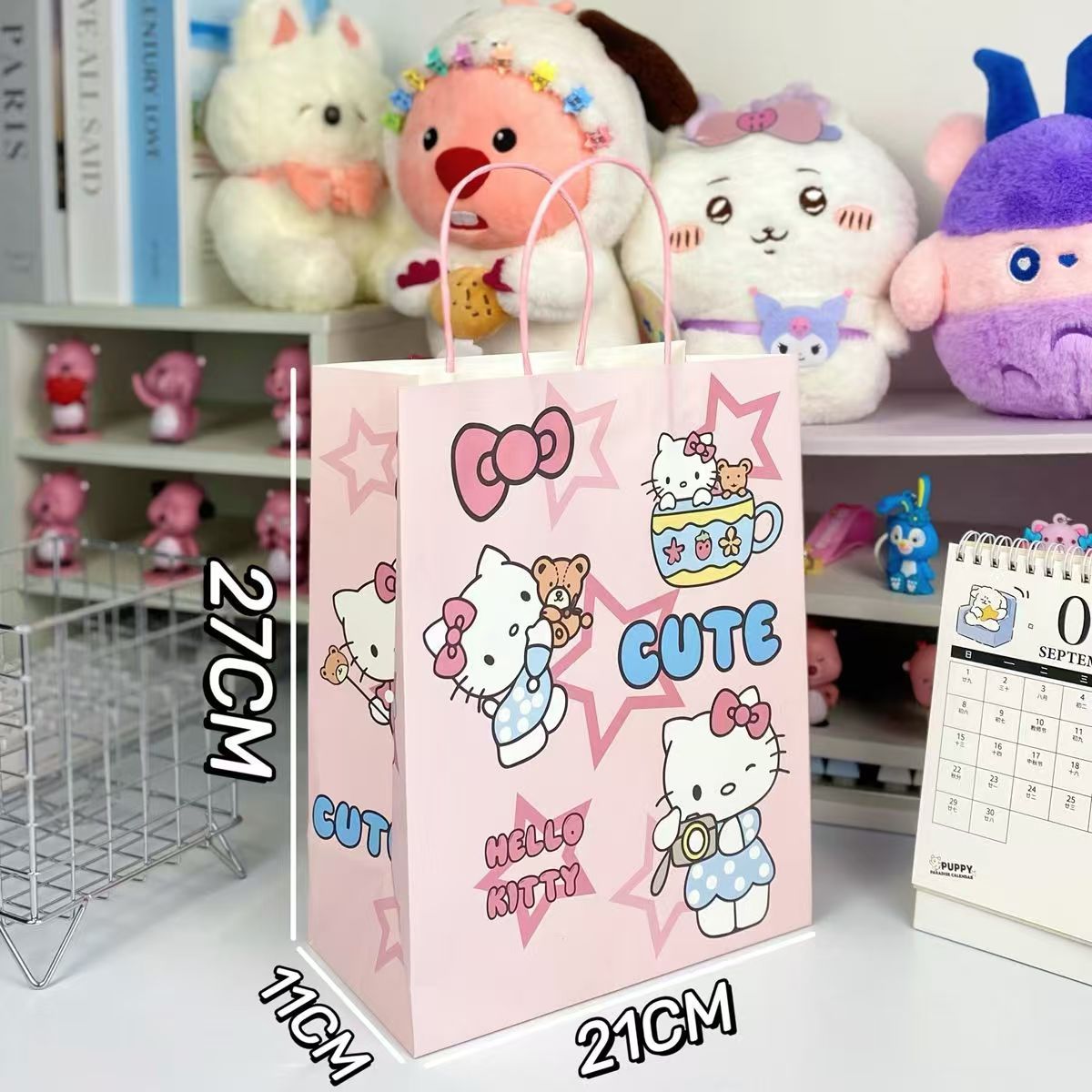 핑크 KT, 화이트 소가죽, 대형 21*11*27cm(표시된 치수)