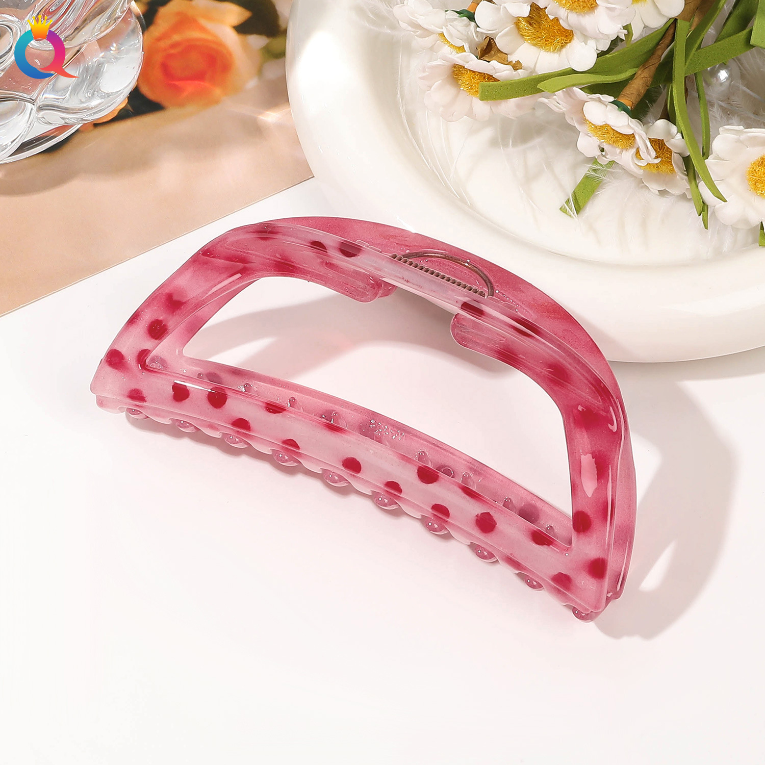 Qiyue Cross-border PC lunares gelatina horquilla de disco pinza para el cabello sensación de alta calidad horquilla de moda clip de tiburón accesorios para el cabello al por mayor