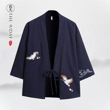 汉服男古装宽松棉麻居士道袍道服古风中国风仙鹤龙纹刺绣亚麻外套