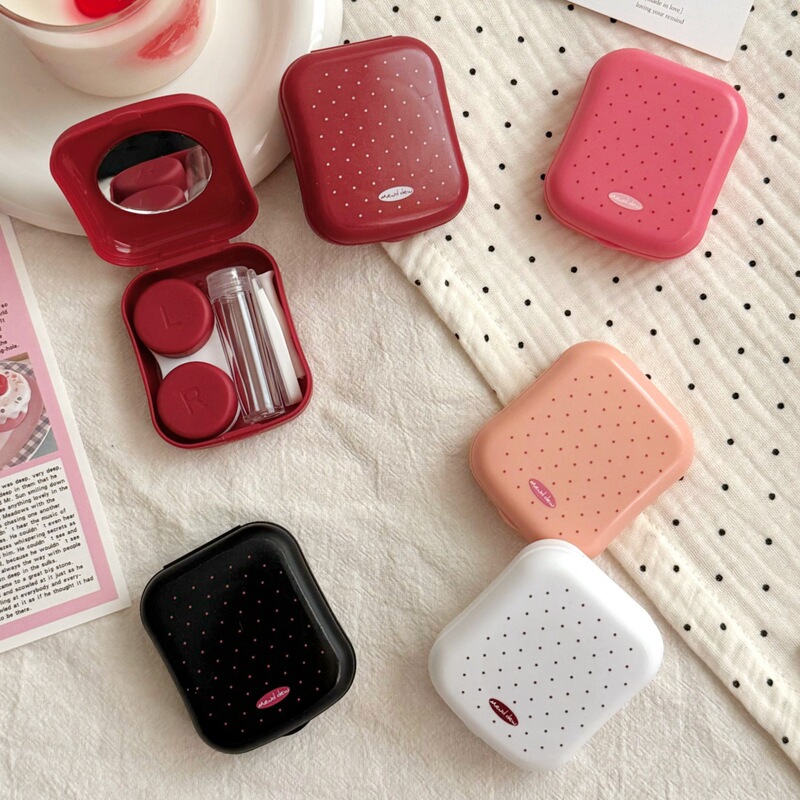Retro Polka Dot Cute Contact Lens Case, Simple Beauty Lens Case, Portable Companion Care Box with Mirror As391 Retro Polka Dot Cute Contact Lens Case, Simple Beauty Lens Case, Portable Companion Care Box with Mirror As391