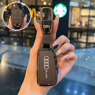 Static Rod/Key Bag: Suitable for Audi A6L Key Cover - type-c-brown-car-logo-buckle