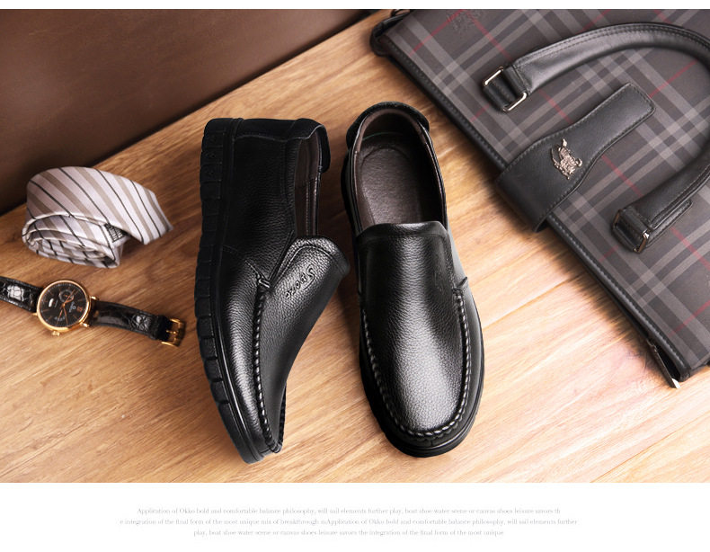 Giày lười nam da bò thật xỏ chân, mũi tròn thoáng khí, đế mềm êm chân cho nam trung niên và cao tuổi — 36274 màu đen, 36274-1 lót nhung màu đen, 36274-2 rỗng màu đen chi tiết 12