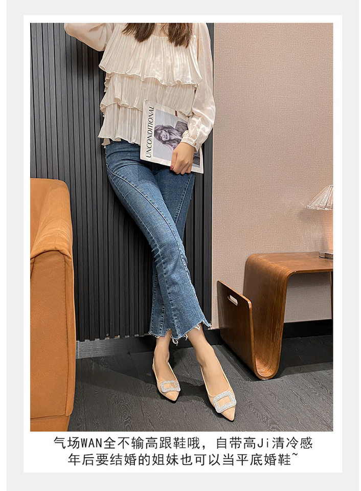Giày búp bê nữ mũi nhọn đính đá lấp lánh gót thấp 1–3 cm — Màu bạc, Màu mơ, Màu đen chi tiết 25