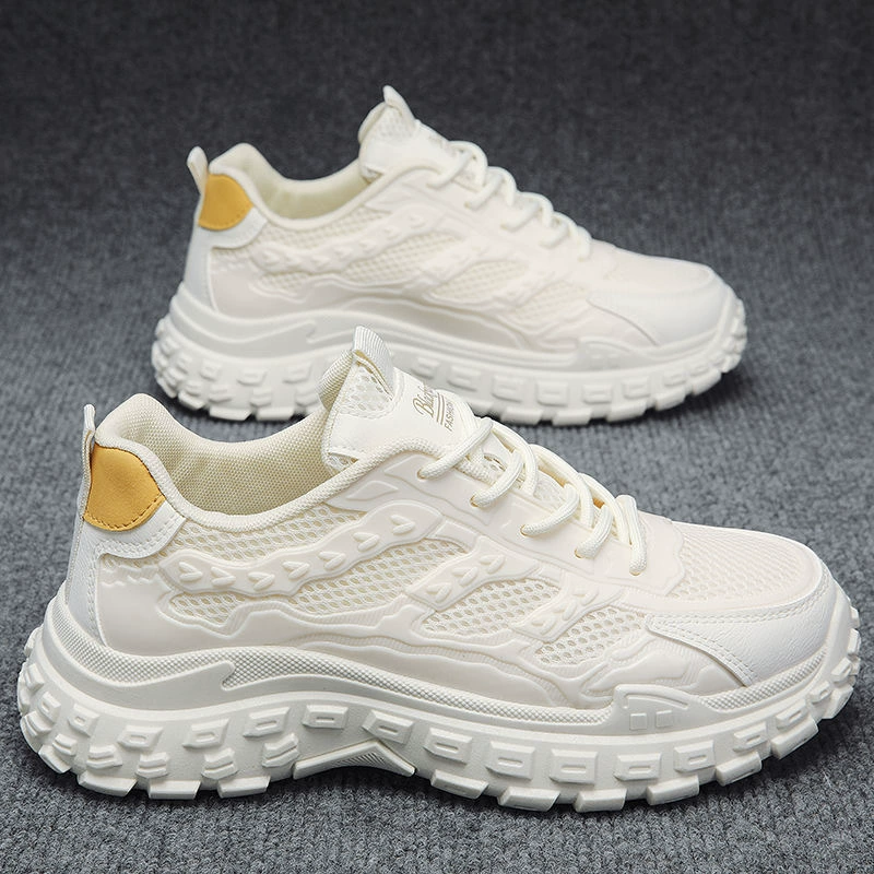 Мужские кроссовки весна-лето, новые дышащие сетчатые кроссовки, модные универсальные нескользящие белые кроссовки, спортивные повседневные кроссовки для мужчин.