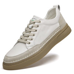 秋季新款運動小白鞋潮流頭層牛皮休閒鞋牛筋軟底男士皮鞋