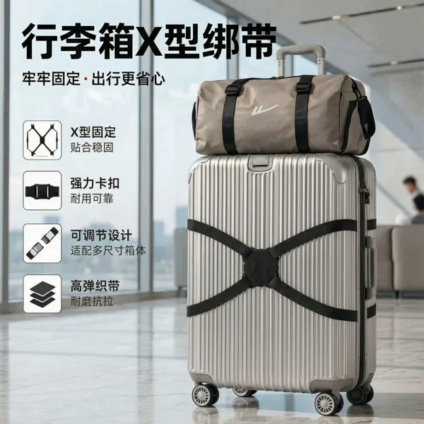 Luggage straps, travel luggage securing straps, travel suitcase packing and shipping reinforcement cross straps