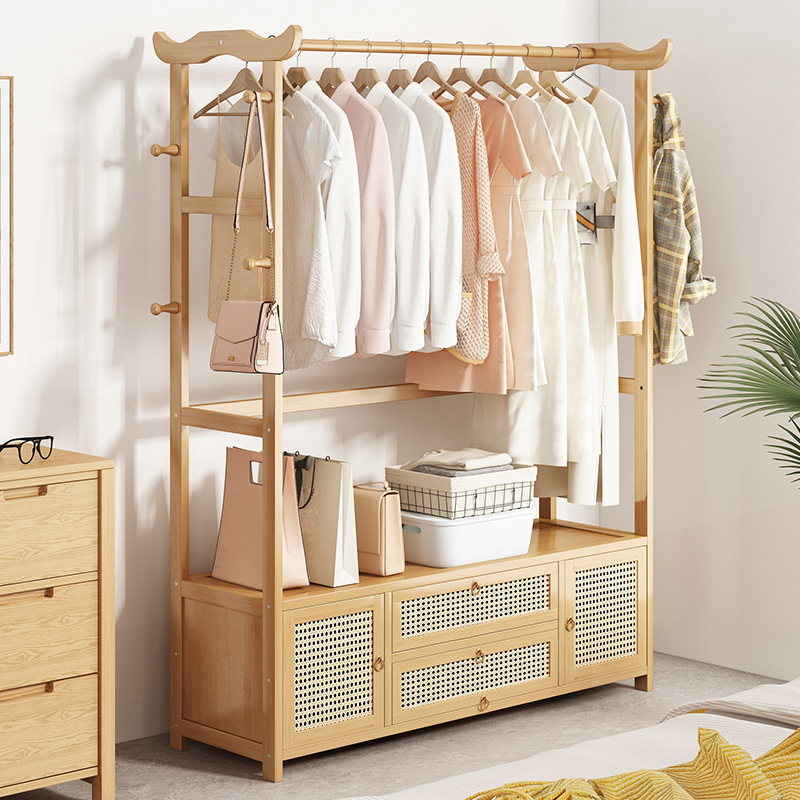 Piso percha dormitorio sala de alquiler casa percha de ropa interior de madera maciza rack de almacenamiento simple perchero