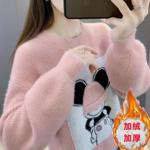 Nursing sweater autumn and winter round neck all-match mink velvet bottoming shirt postpartum nursing top nursing clothes out hot mom style