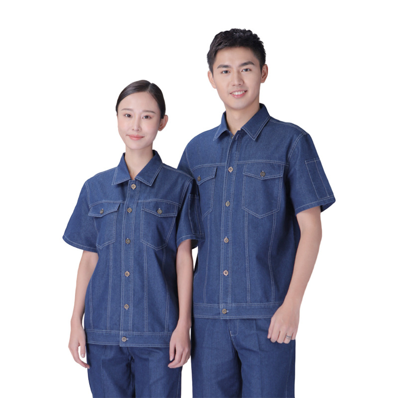 Ropa de trabajo de mezclilla para primavera y verano, con LOGO impreso y bordado personalizado, ropa de protección laboral para fábrica y taller, ropa para electricistas, ropa para soldadores, hecha a medida.