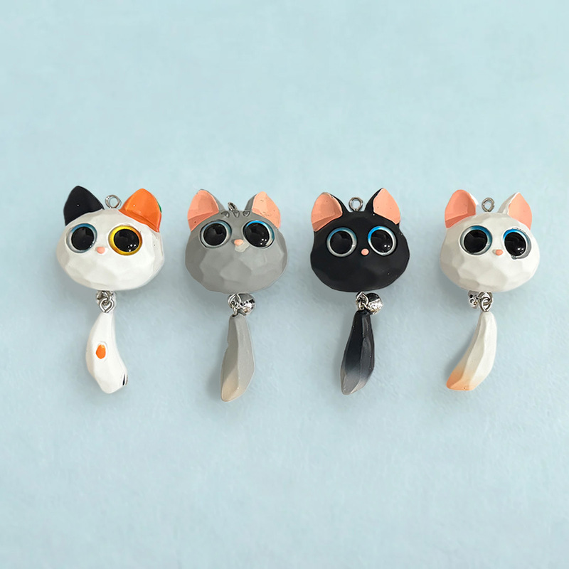 漫画大きな目の猫尾樹脂立体人形かわいい子猫カチューシャベルキーホルダーアクセサリー|undefined