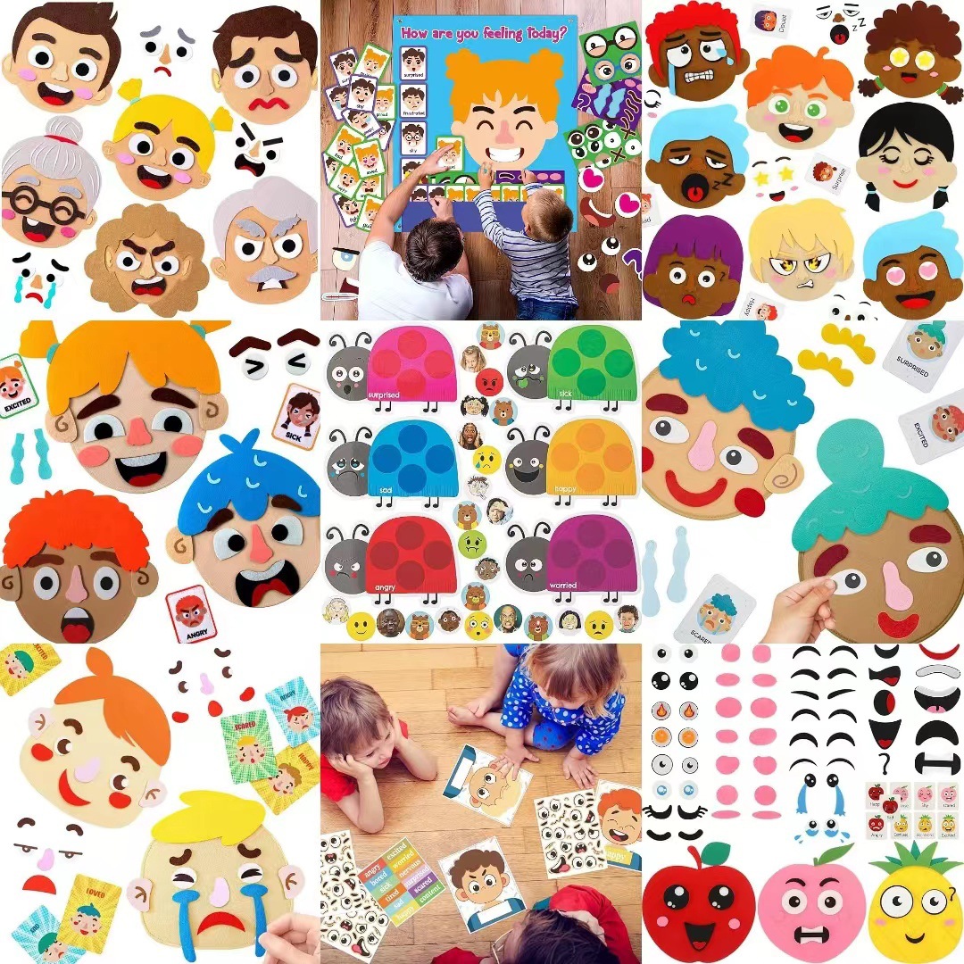 Comercio exterior infantiles fieltro emoción facial juegos DIY actividad juguetes emoción educación juegos de rompecabezas educación temprana