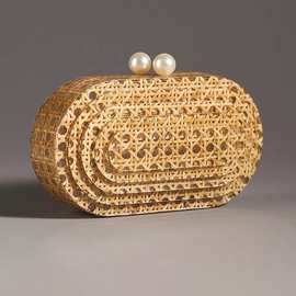 2025圣鹭藤编亚克力复古欧美晚宴包手拿包婚礼手抓包链条斜跨包