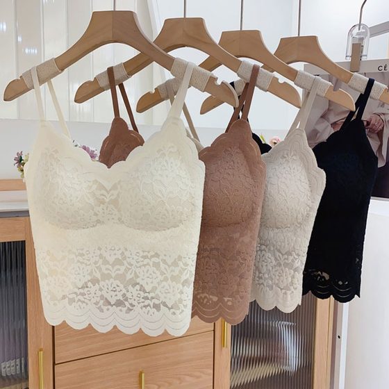 New French Style Lace Traceless Beautiful Back All-match Slimming Beautiful Back Sling Vest with Chest Pad Women's Outer Wearing Underwear