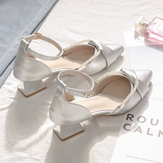 Baotou Sandals Women's 2025 Summer New Fairy Style Thick Heel Pointed Hollow Fashion All-match Skirt Shoes