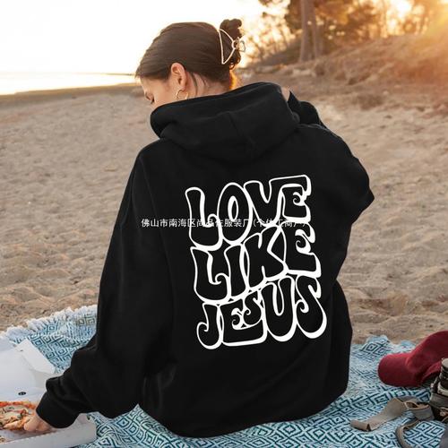 Euramerican Spring and Autumn Fashion Loose Print V-neck Padded Hooded Sweatshirt for Women Students, Design-Savvy and Versatile