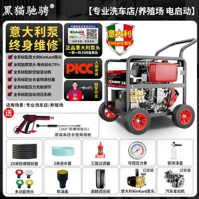 Car washing machine, High-Pressure Car Washer High-Power Cleaning - professional-car-wash-shop-breeding-farm-gasoline-power-20m-steel-wire-pipe-electric-start