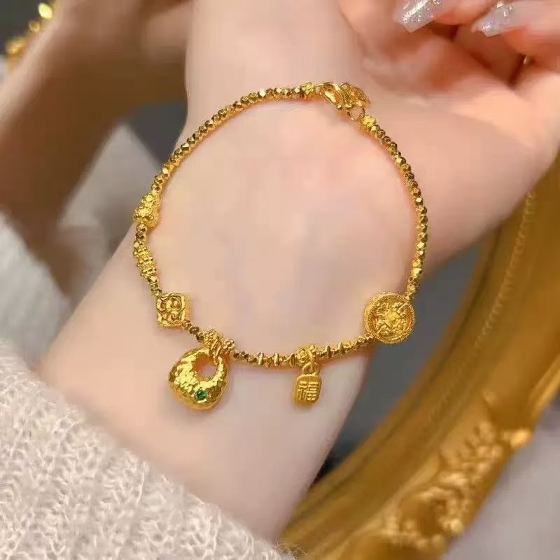 沙金饰品新中式点钻金坨碎银沙金手链女国风高级感久不掉色手饰|undefined