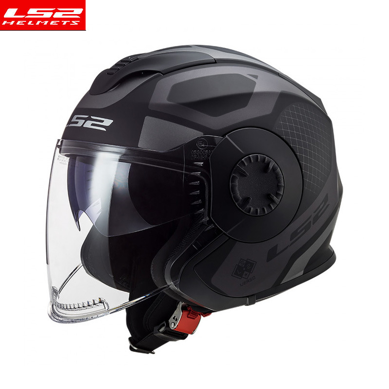 LS2 medio casco de la motocicleta casco de la vendimia doble lente verano 3/4 ala eléctrica Cuatro Estaciones hombres y mujeres OF570