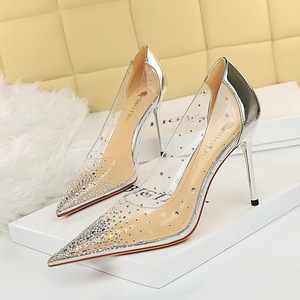 1637-1 the European and American wind fashion sexy high-heeled shoes high heel nightclub with transparent hollow out daz