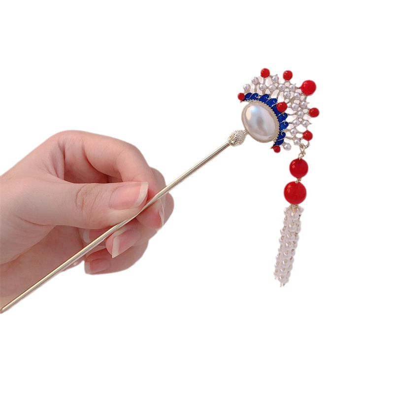 Hada estupenda estilo antiguo accesorios para el cabello rosa perla borla horquilla Hanfu updo horquilla cheongsam palillos paso sacudida tocado