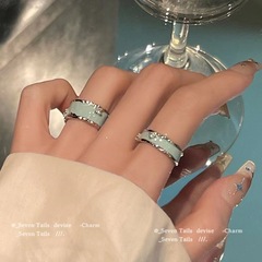 ins款天空藍滴釉戒指女2023年新款潮輕奢小眾設計感簡約時尚情侶